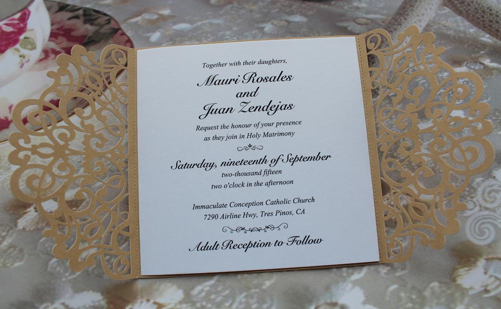 Golden Wedding Invitations Cards with RSVP Cards, Elegant Lace Invitat