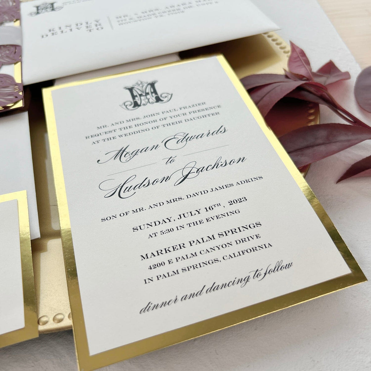 Vintage Monogram Wedding Invitation Suite for Burgundy Wedding Theme