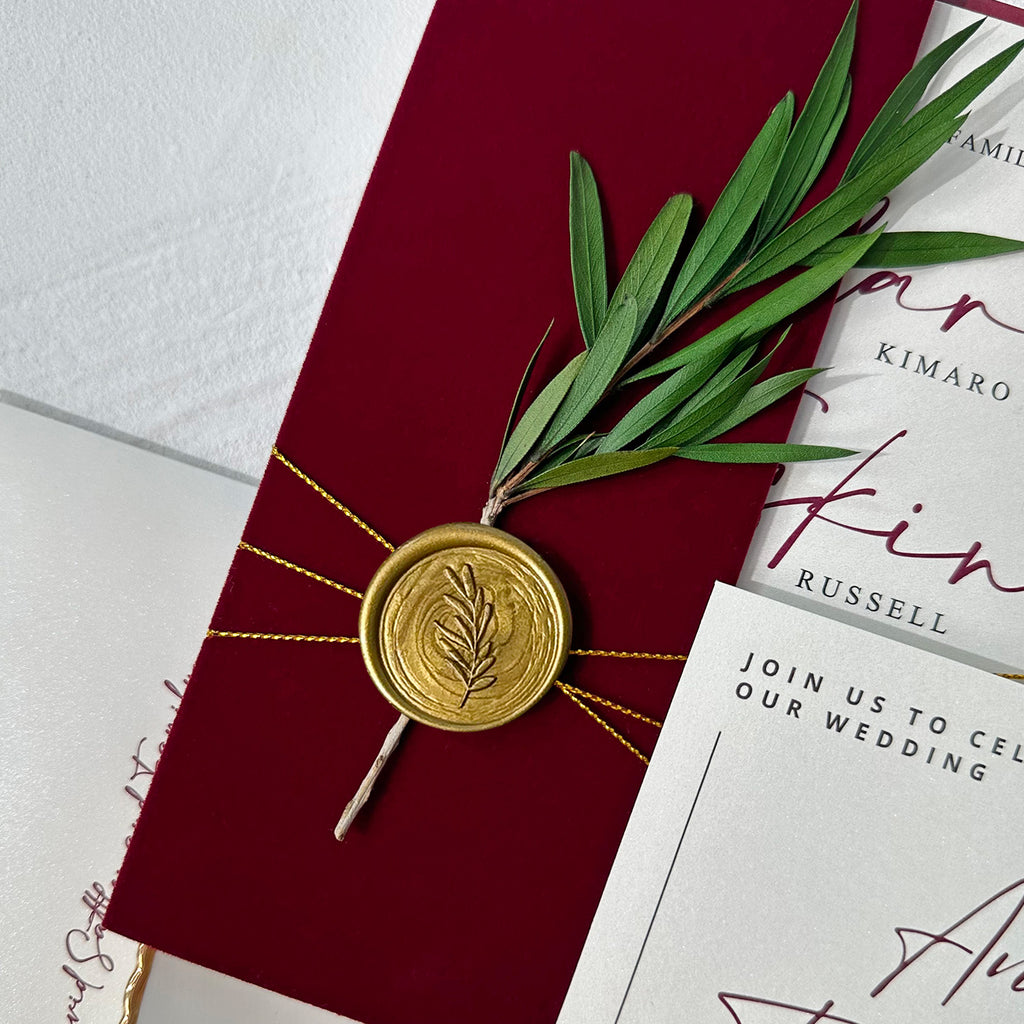 Burgundy Velvet Wedding Invitations with RSVP Cards Luxury Invites, Envelopes Addressing