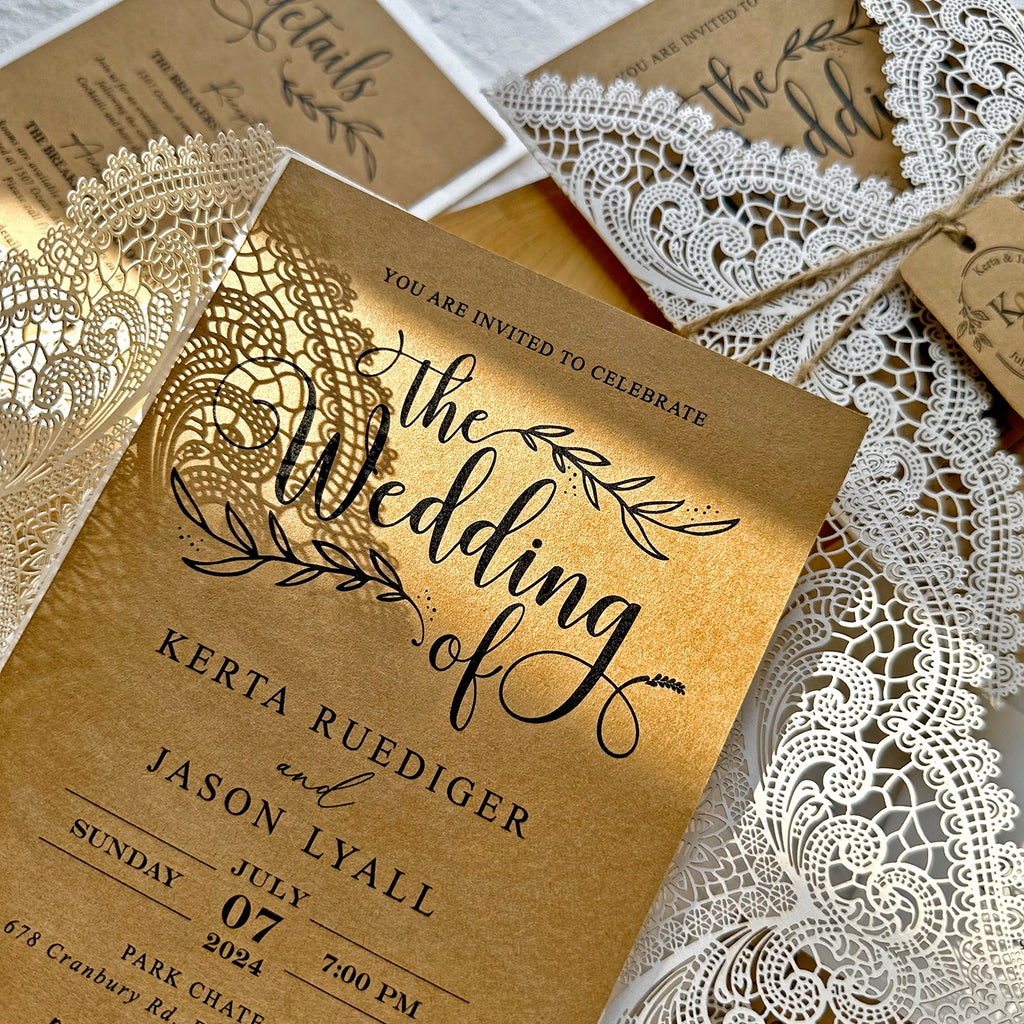 Vintage Lace The Wedding Of Invitation Set, Rsvp Card, Details Card