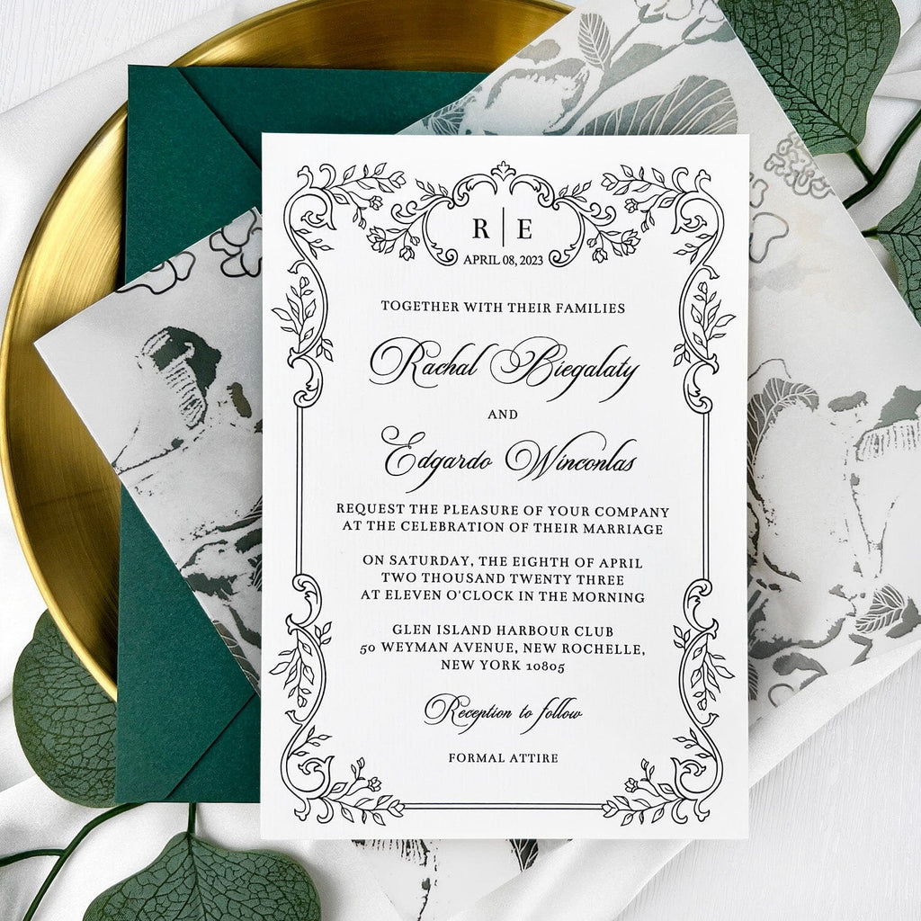 Botanical Green Wedding Invitations, Rustic Greenery Printed Vellum Jacket Invites, Customized Forest Wedding Invitation Wedding Ceremony Supplies Picky Bride 