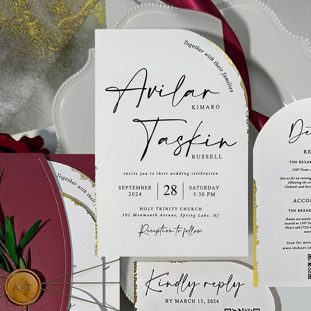 Burgundy Wedding Invitation Set, Arch Reception Invitation and Detail Cards Wedding Ceremony Supplies Picky Bride 