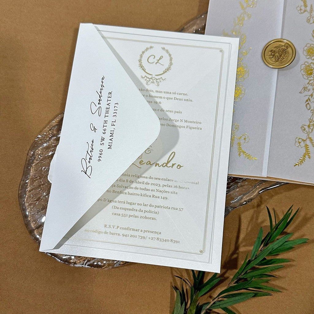 Elegant Acrylic Wedding Invitations, Personalized Wedding Invitation with Gold Foil, Minimalist Gold Acrylic Invites Picky Bride 