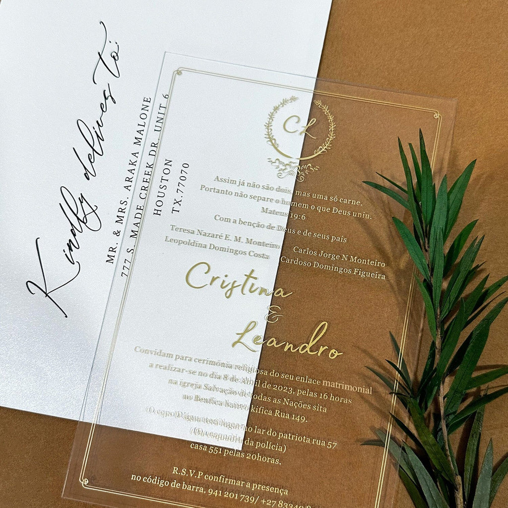 Elegant Acrylic Wedding Invitations, Personalized Wedding Invitation with Gold Foil, Minimalist Gold Acrylic Invites Picky Bride 