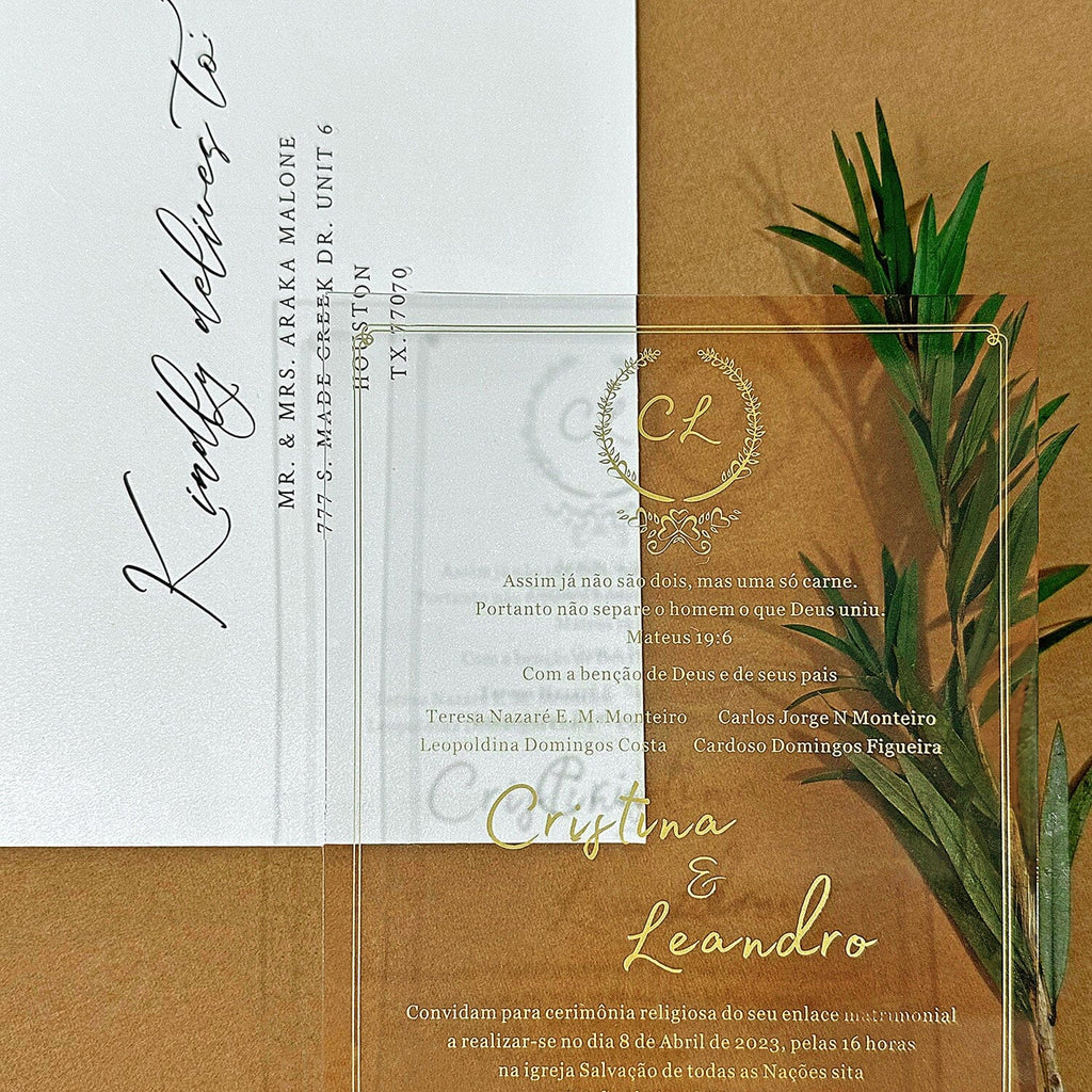 Elegant Acrylic Wedding Invitations, Personalized Wedding Invitation with Gold Foil, Minimalist Gold Acrylic Invites Picky Bride 