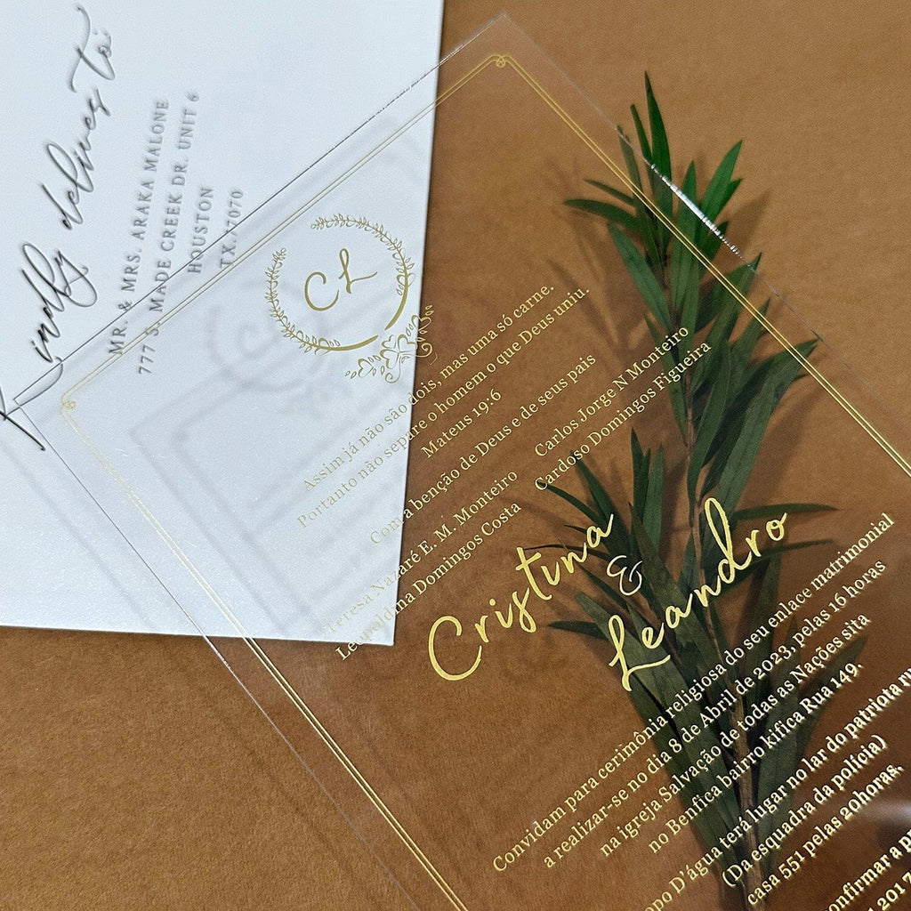 Elegant Acrylic Wedding Invitations, Personalized Wedding Invitation with Gold Foil, Minimalist Gold Acrylic Invites Picky Bride 