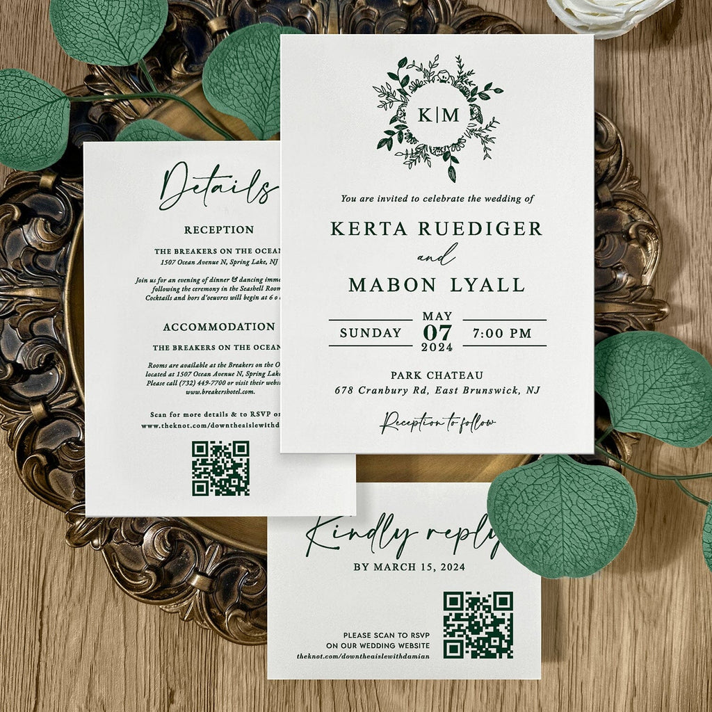 Handmade Botanical Wedding Invitations, Rustic Real Leaf Invites with Sage Green Wax Seal, Greenery Invitation with QR Code RSVP Wedding Ceremony Supplies Picky Bride 