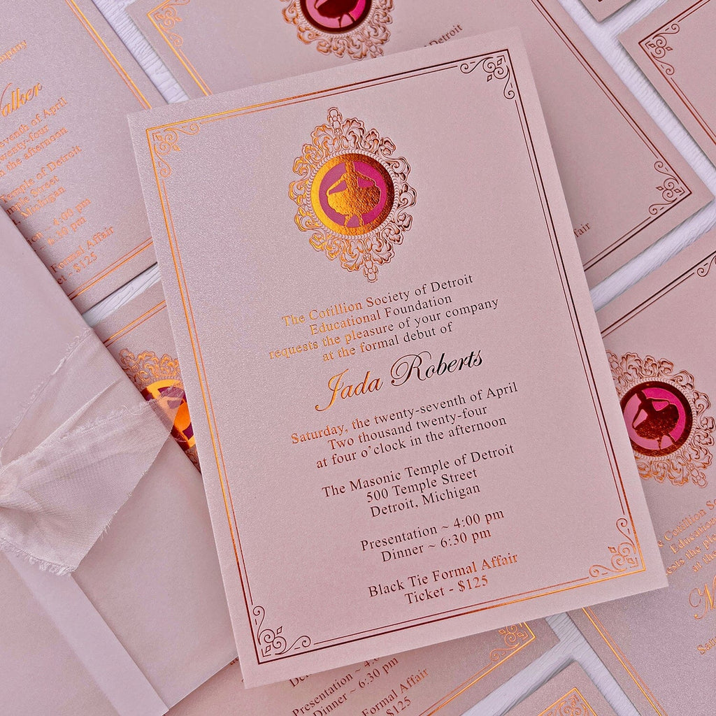 Pink and Rose Gold Party Invitations, Elegant Bow Invitation with Hand Torn Silk Ribbon, Vellum Jacket Invites For Wedding and Birthday Party etc. Wedding Ceremony Supplies Picky Bride 