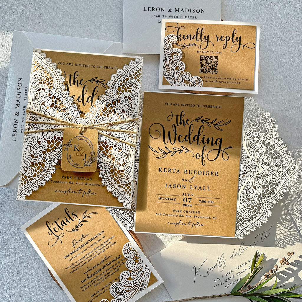 Vintage Lace The Wedding Of Invitation Set, Rsvp Card, Details Card Wedding Ceremony Supplies Picky Bride Invitations + RSVP + Details (+$0.9) 1 Sample 