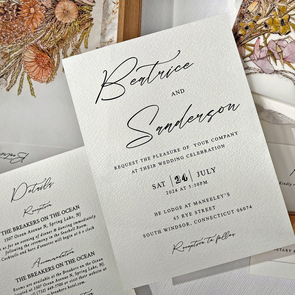 Wildflower Vellum Jacket Wedding Invitations, Romantic Boho Wedding Invitation, Rustic Colorful Floral Printed Wrap Invites with Gold Wax Seal Wedding Ceremony Supplies Picky Bride 