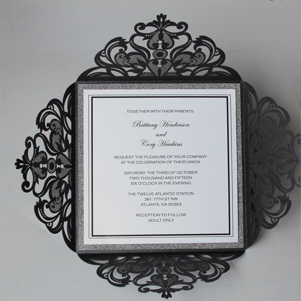 15 x 15 cm, schwarze Einladung für Luxus-Hochzeitsthema, Brautduschen
