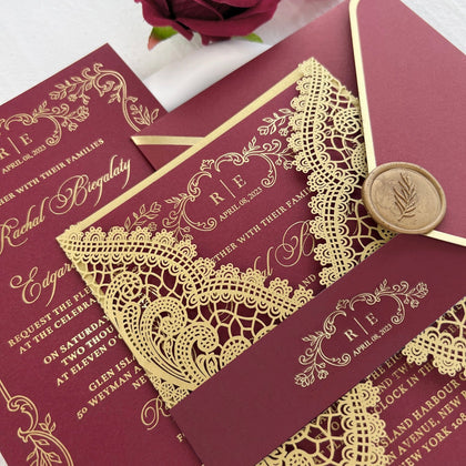 Picky Bride Burgundy Wedding Invitations Floral Invitation Cards with