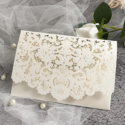 Elegant white lace vellum jacket wedding invitations EWPI268