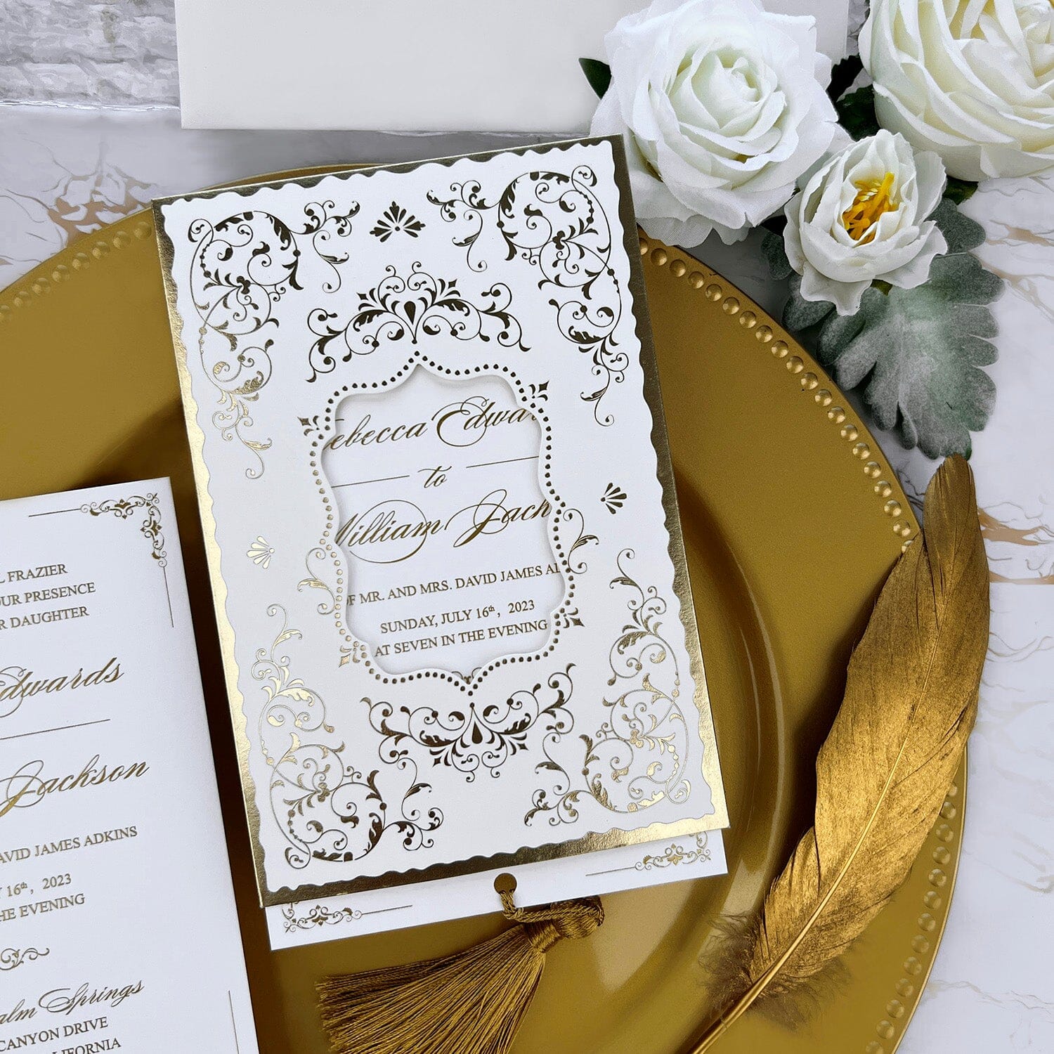 gold tassels for wedding, invitation card