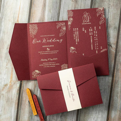 Picky Bride Burgundy Wedding Invitations Floral Invitation Cards with